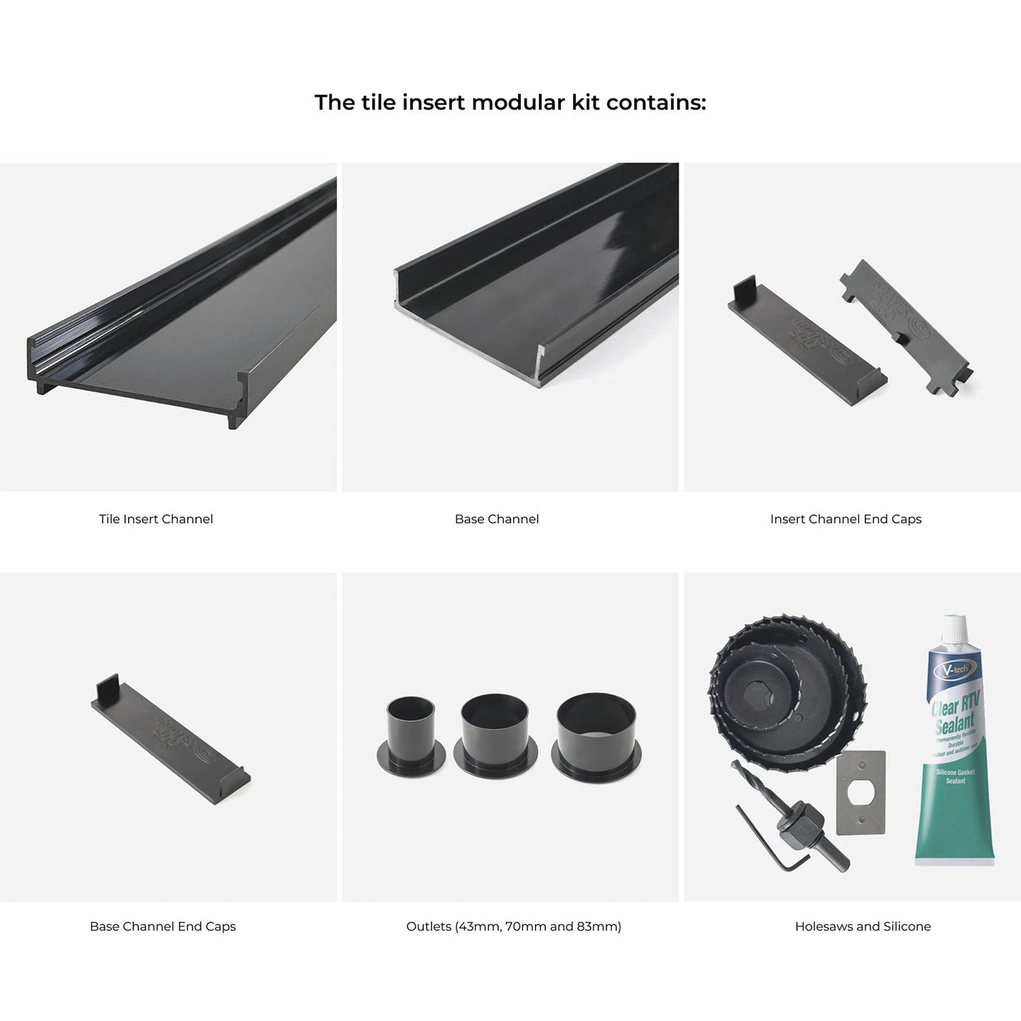 Modular Tile Insert Drain Kit - Black